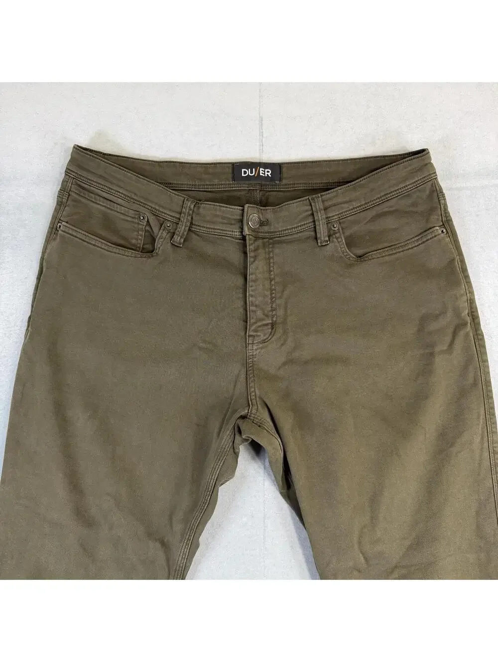 DUER N2X Relaxed Fit Pants Mens 38x28* Green Olive Chino 5 Pocket Casual Stretch